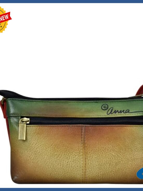 Hand-Painted Genuine Leather Crossbody Organizer Bag, One Size - Picture 4 of 7